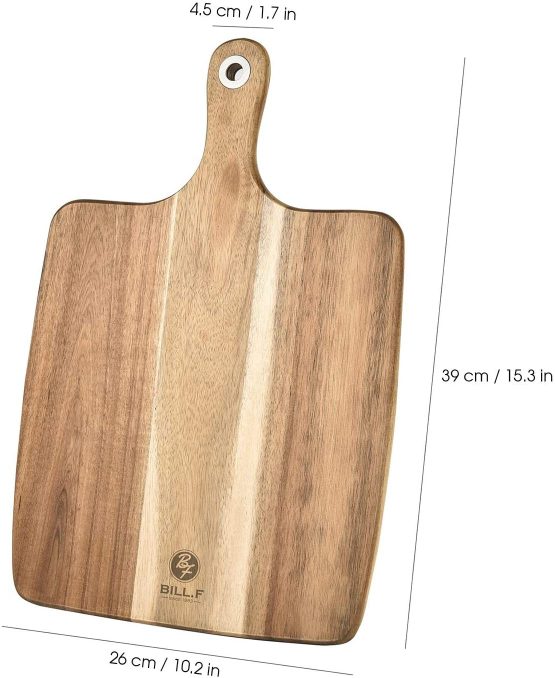 Bill F Since 1983 Acacia Wood Pizza Board/Serving Tray,Pizza Paddle Chopping Board Baking Shovel Cake Lifter for Moving Pizza, Cookies Pie, Cakes, Bread, 15.4 x 9.8 x 0.6 Inch - Image 2