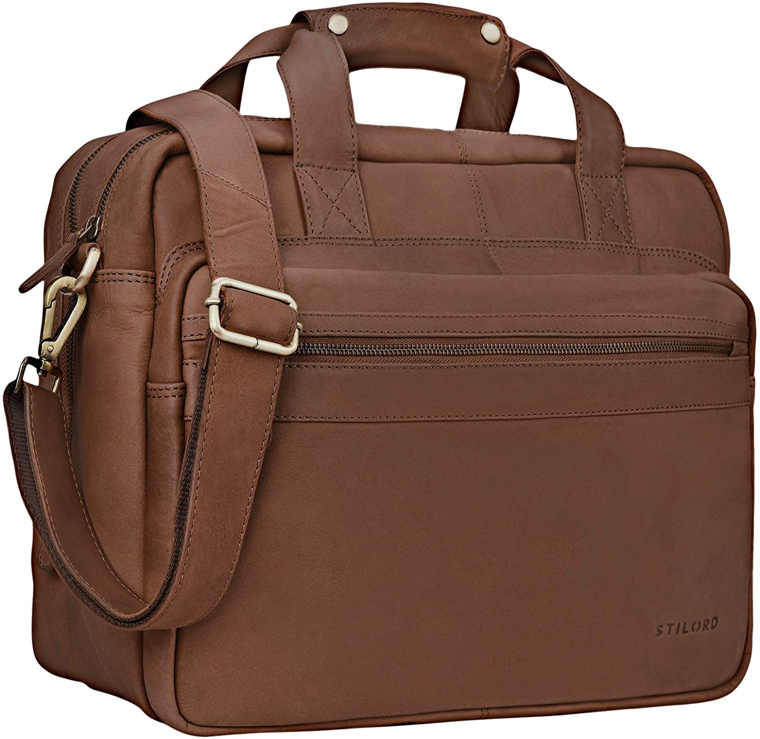 STILORD 'Adventure' Vintage Teacher Bag Men Women Business Bag Leather Satchel Shoulder Bag Satchel Laptop Bag Large Working Bag Office Bag Genuine Leather