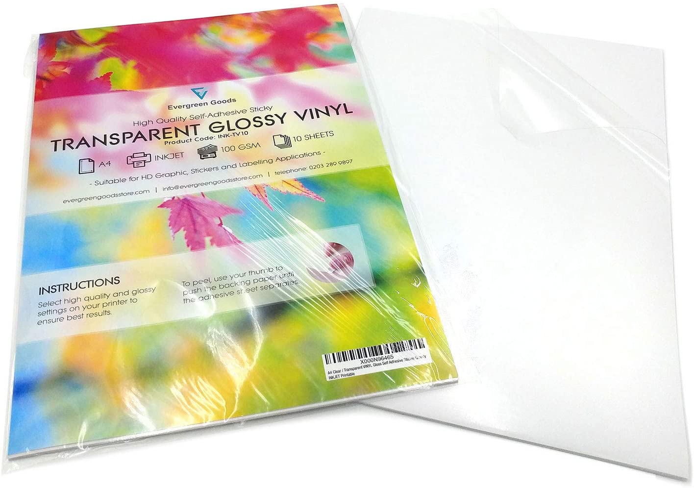 100 Sheets Self Adhesive A4 Clear/Transparent Vinyl Glossy Self Adhesive Sticker Quality Inkjet