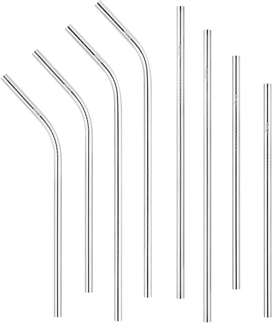 SHO Reusable Premium Stainless Steel 8 Set Metal Straws - 4 Bent, 4 Straight, 1 Cleaner, Multiple Sizes - 22.8cm (9"), 18.3cm (7.5"), 22.5cm (8.8"), 18cm (7.1") - Drinking Straw, Case Included - Image 4