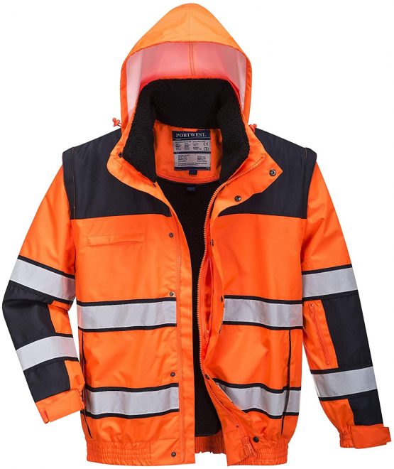 Portwest Hi-Vis Classic Bomber Jacket, Colour: Orange/Black, Size: M, C466OBRM - Image 4