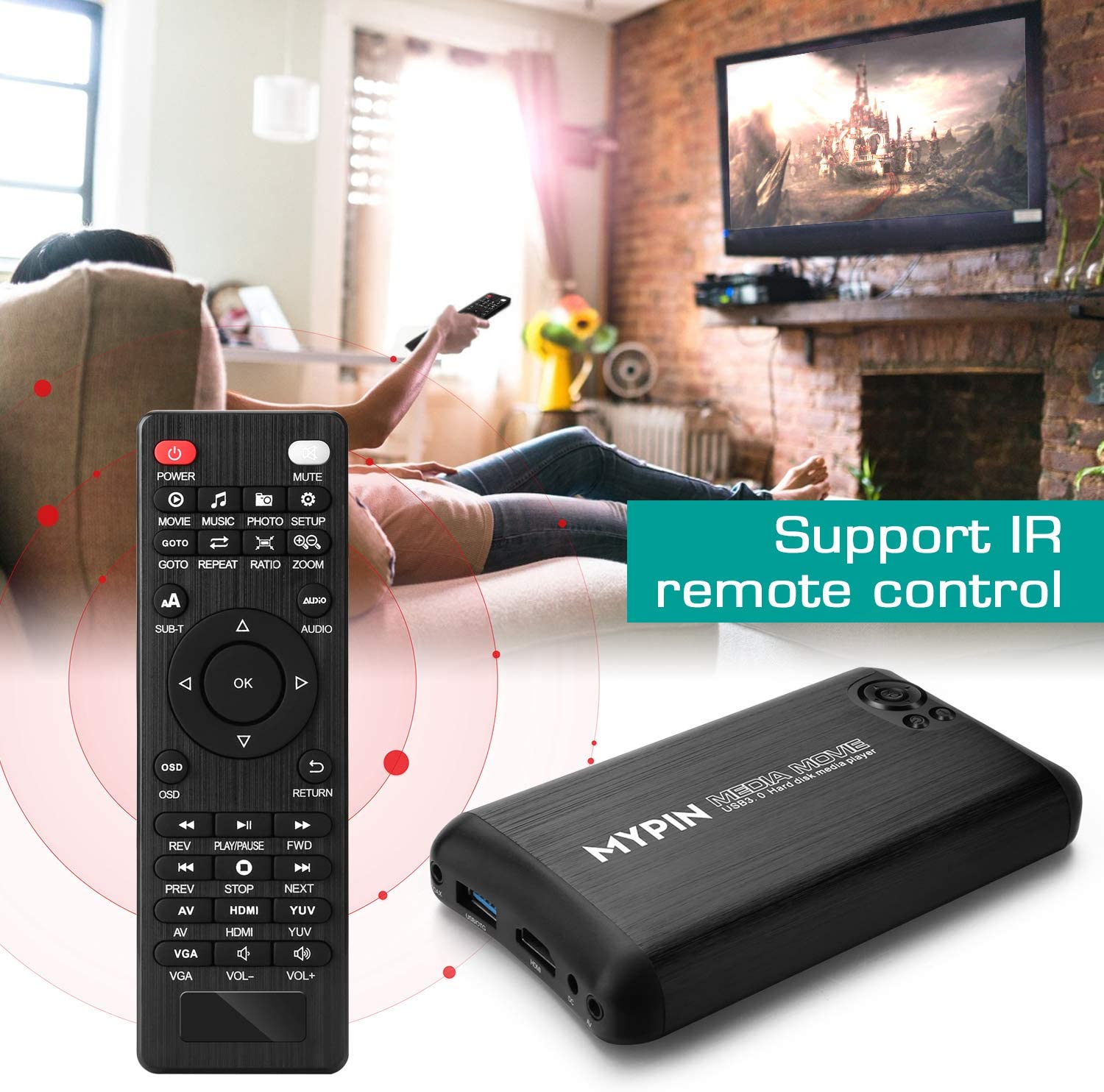 HDMI Media Player,1080P Full-HD Ultra Digital Media Player Support HDMI/AV/VGA Output，Play Video ...