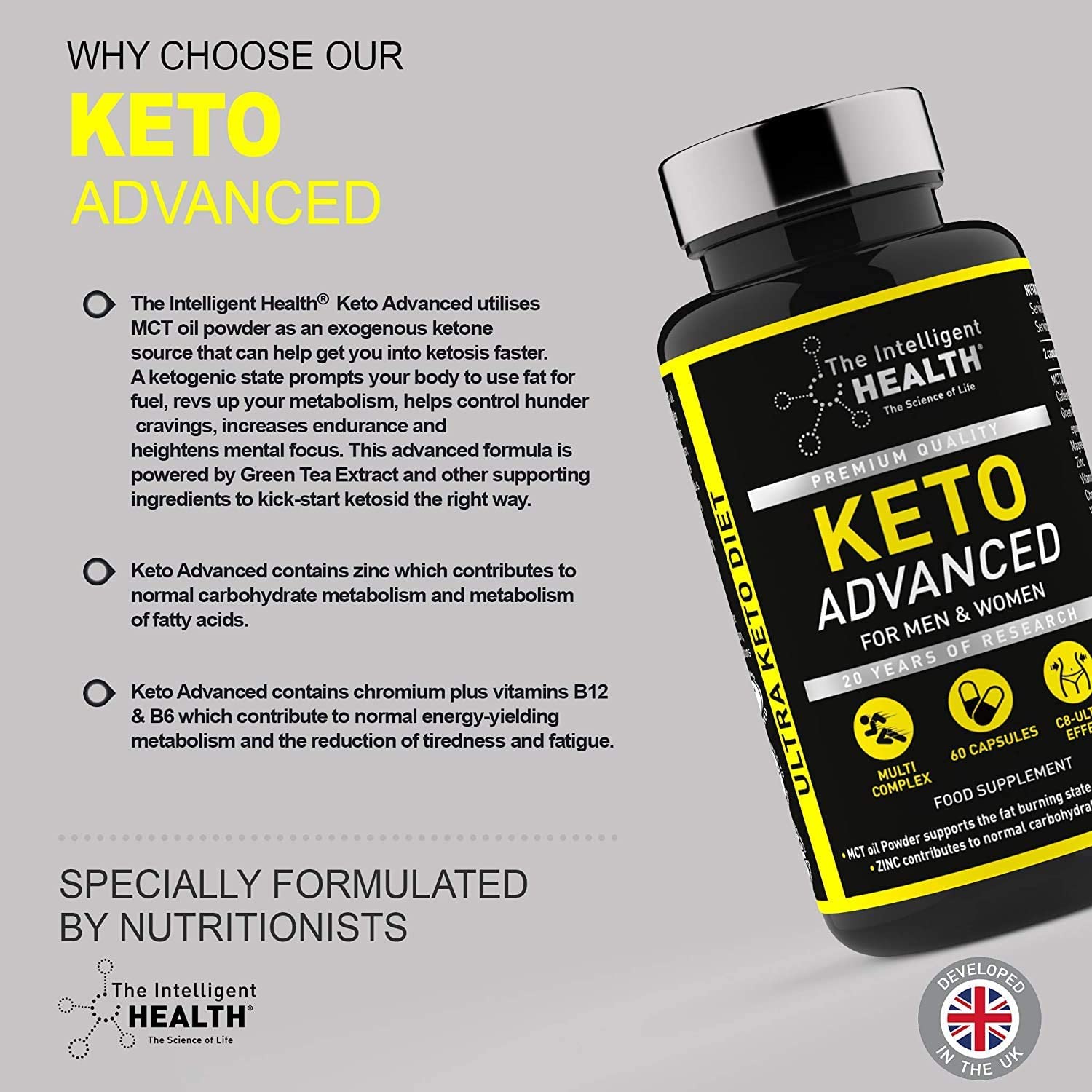The Intelligent Health Keto Advanced, Keto Diet Capsules with Electrolytes, C8 MCT Oil Food Supplement - Image 2