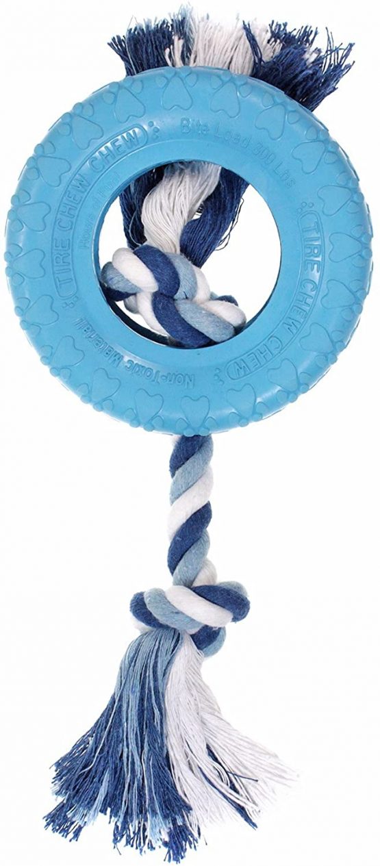 Petdentist- Tooth Flosser Rope Rubber Tug Tyre Ring Chew Toy for Best Dog Teeth Cleaning Dental Oral Care, Puppy Teething and Aggressive Chewers, Durable Tough Training Treat (Blue) - Image 2