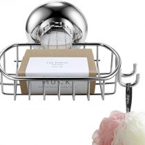 MaxHold No-Drilling / suction Cup Soap Basket - Soap Dish Holder with Hook- Vaccum System - Stainless Steel - Sponge Holder for Bathroom & Kitchen