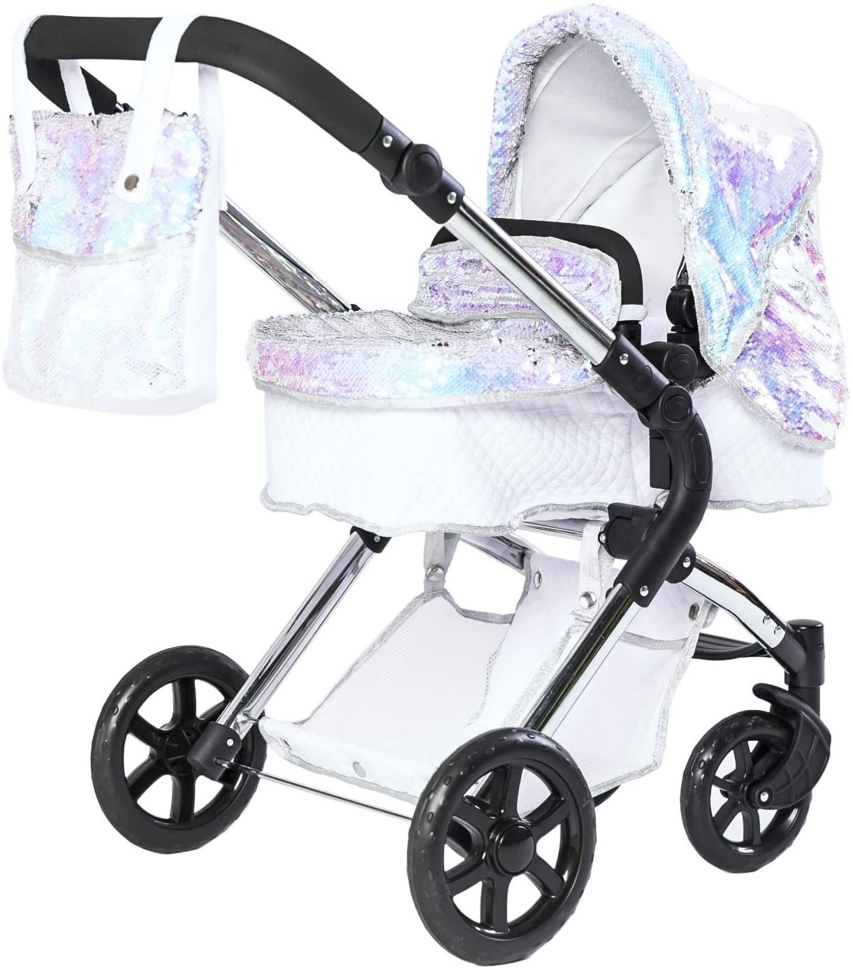 Roma Single Baby Toy Stroller with Lightweight Frame, 2-in-1 Baby Doll Accessories, Adjustable Handle, Carry Cot to Seat Unit