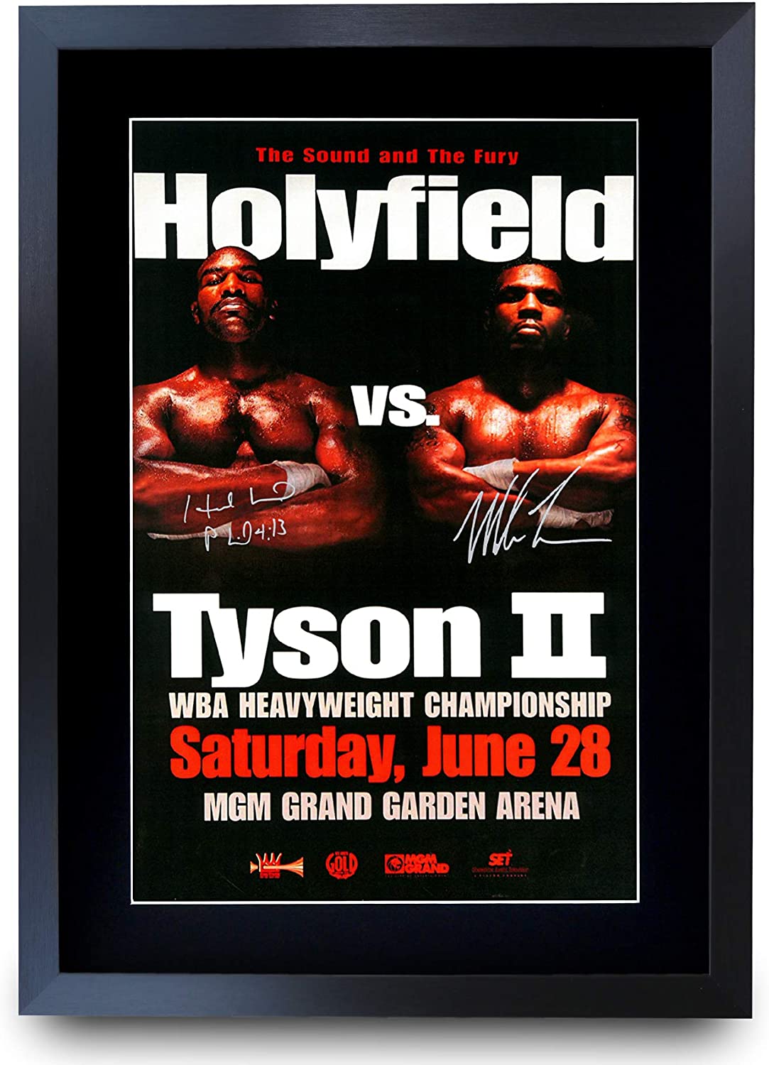 HWC Trading Holyfield vs. Mike Tyson Bout 2 Gifts Printed Signed Autograph Poster for Boxer Memorabilia Fans - A3 Framed