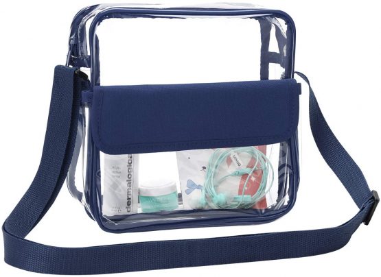 Clear Crossbody Messenger Shoulder Bag with Adjustable Strap, Concert Stadium Approved Transparent Purse Clear Bag for Women Men, Waterproof & Blue