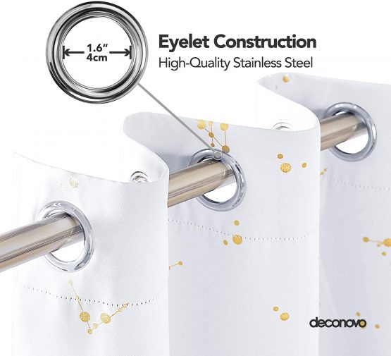 Deconovo Christmas Decorations Eyelet Blackout Curtains, Decoration Constellation Gold Printed Thermal Insulated Curtains for Kids Bedroom, 52 x 84 Inch(Width x Length), Greyish White, 2 panels - Image 4