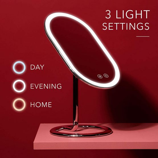 Fancii LED Makeup Mirror with 3 Dimmable Light Settings, Cordless & Rechargeable - Illuminated Tabletop Vanity Mirror, Dual Magnification - Vera (Obsidian) - Image 2