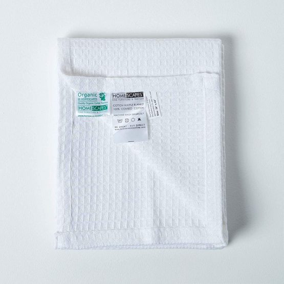 HOMESCAPES - 100% Organic Cotton Waffle Baby Blanket - White - Cot Size 90 x 112 cm - Super Soft Combed Cotton - Image 4