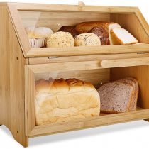 Leader Accessories Double Decker Bamboo Bread Bin 2-Layer Bread Box for Kitchen Large Capacity Food Bread Storage Retro 39x25x32cm