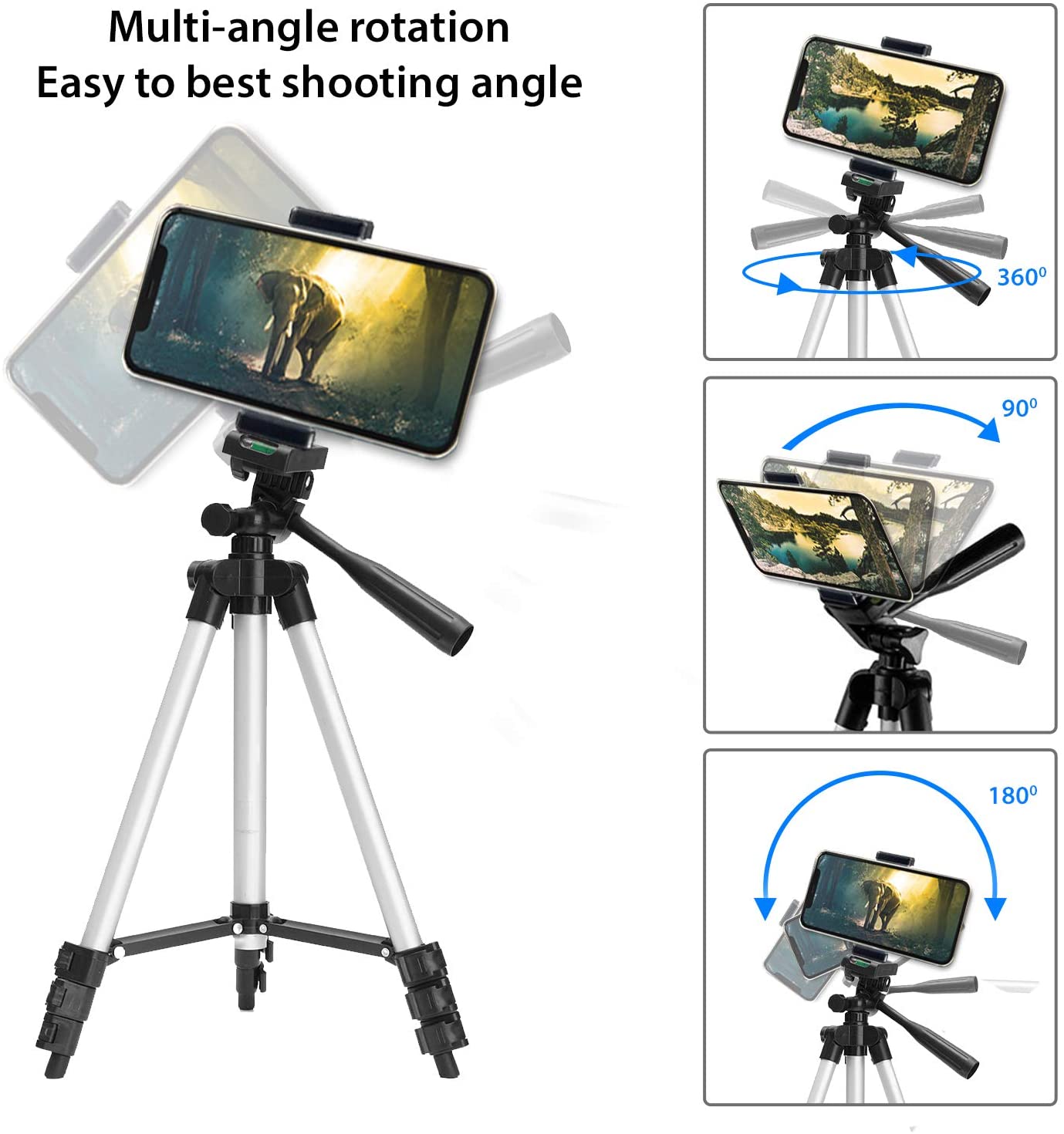 Phone Tripod,LINKCOOL 42" Aluminum Lightweight Portable Camera Tripod for iPhone/Samsung/Smartphone/Action Camera/DSLR Camera with Phone Holder & Wireless Bluetooth Control Remote (Silver) - Image 3