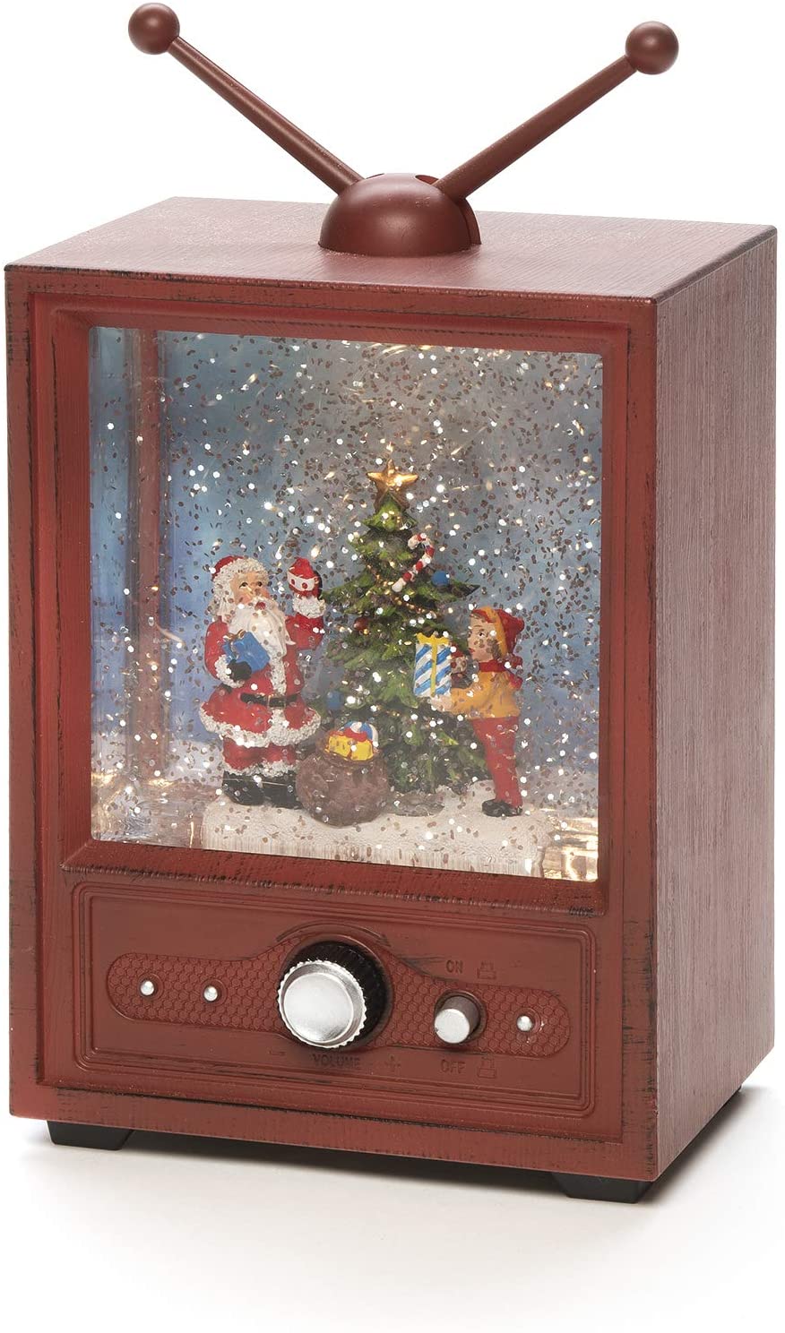 Brown excl. /Optional Eight Song Music Function Filled/Water Spinner Konstsmide LED Snow Globe TV Santa and Child Scene/Christmas Lantern Warm White Diode/Transformer or Battery 3xAA 1.5V 
