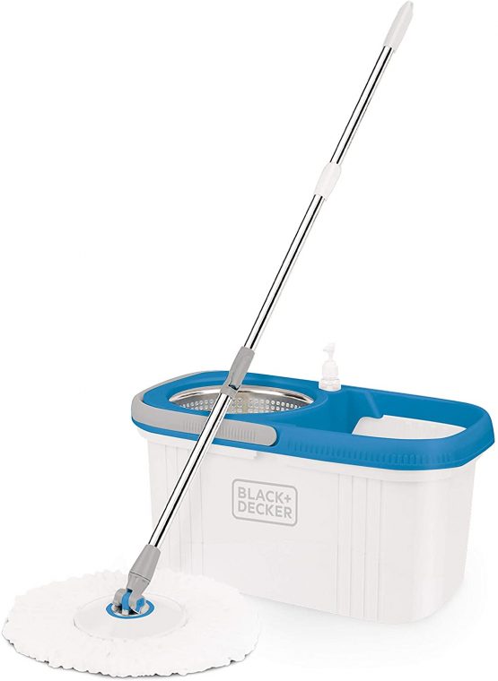 BLACK+DECKER BXBK0001GB 360° Spin Mop & Bucket with Stainless Steel Drum, 44cm x 24cm x 23cm, White, 61039