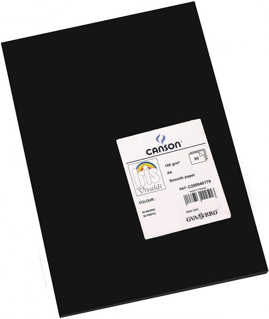 Canson Iris Vivaldi A4 185 GSM Smooth Colour Paper - Black (Pack of 50 Sheets)