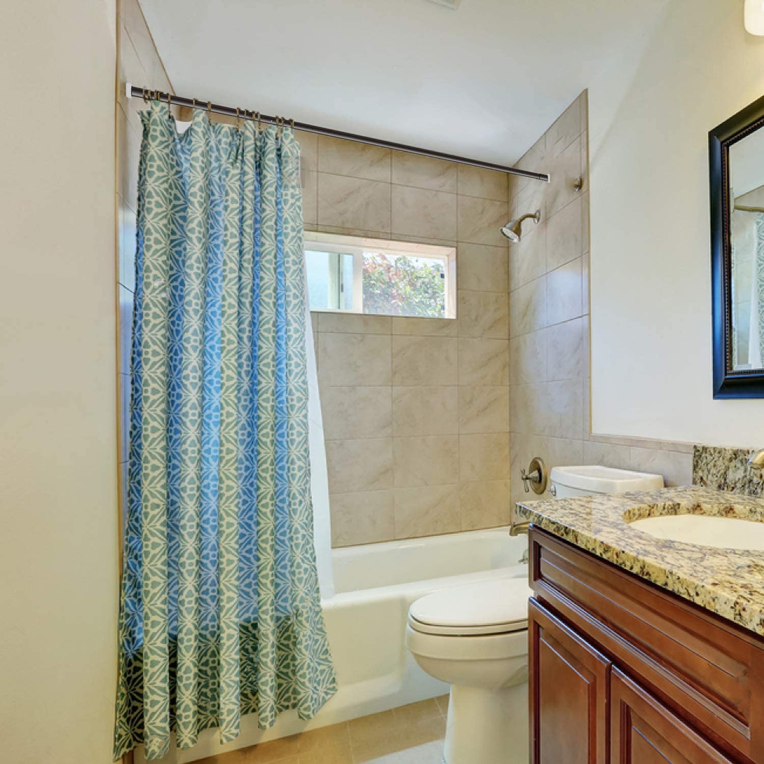 Tension Rod Shower Rail Curtain Poles, Shower Curtain Rail Heavy Duty Room Divider Curtain Rod - Image 4