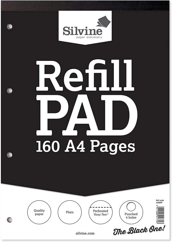 Silvine 160 Page A4 Refill Pad, Head Bound and Punched 4 Holes. Plain White Pages [Pack of 5] - Image 2