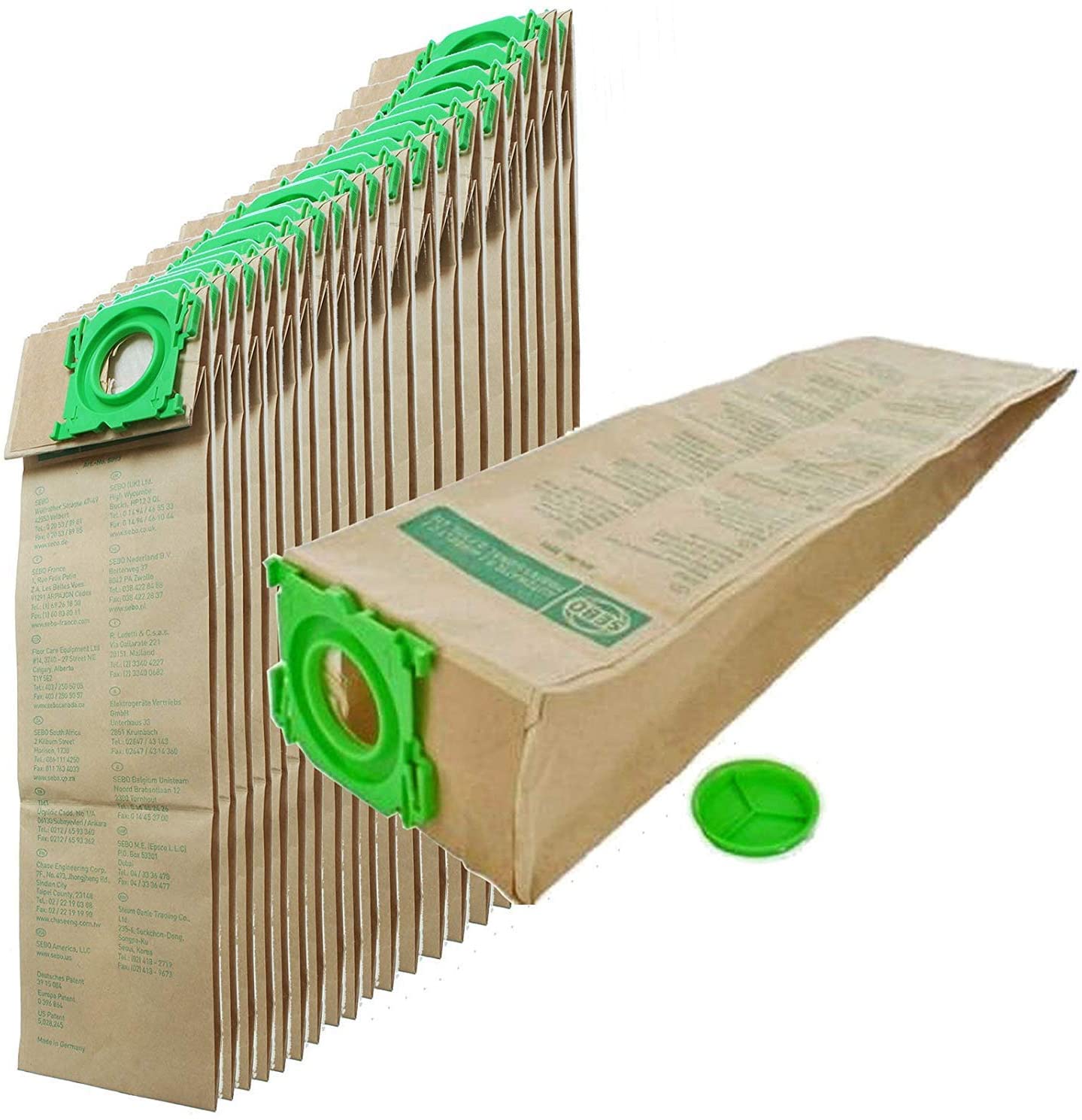 Sebo Genuine Dust Bags, 20 Pack, Amazing Value for 370 Machines and All C Series Cylinders, Brown & Green, Standard
