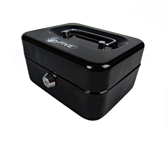 Hyfive® Steel Security Petty Cash Box with Keys & Tray in Black, 6" - Image 4