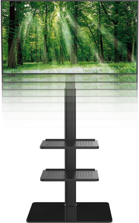 Universal Floor TV Stand with Swivel Mount for 19 to 42 inch LCD LED TV, 3 Shelves Black HT3001BP
