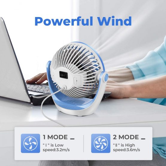 USB Fan, OCOOPA USB Desk Fan Table Fan with Strong Airflow & Quiet Operation, Portable Cooling Fan Speed Adjustable 360°Rotatable Head for Home Office Bedroom Table and Desktop (Blue) - Image 4