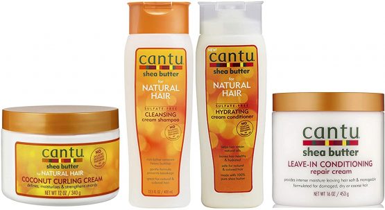 Cantu Coconut Curling Cream 340g with Sulfate Free Shampoo 400ml & Conditioner 400ml with Leave in Conditioning Repair Cream 453g
