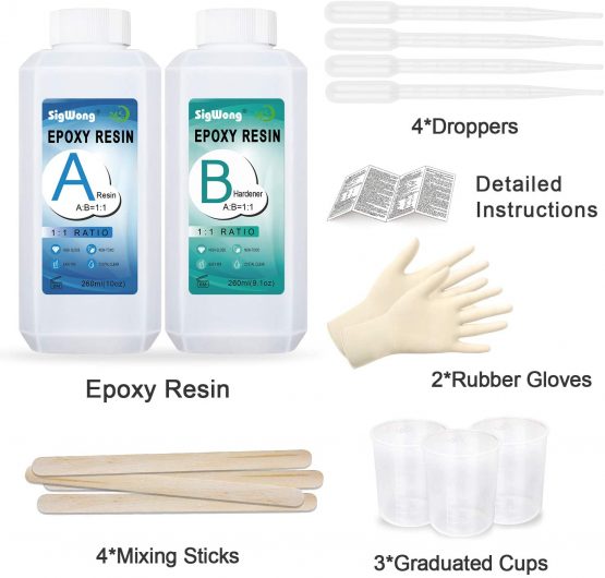 Epoxy Resin Clear Crystal Coating Kit 541g/520ml - 2 Part Casting Resin for Art, Craft, Jewelry Making, River Tables, Bonu Gloves, Measuring Cup, Wooden Sticks and Dropper - Image 2