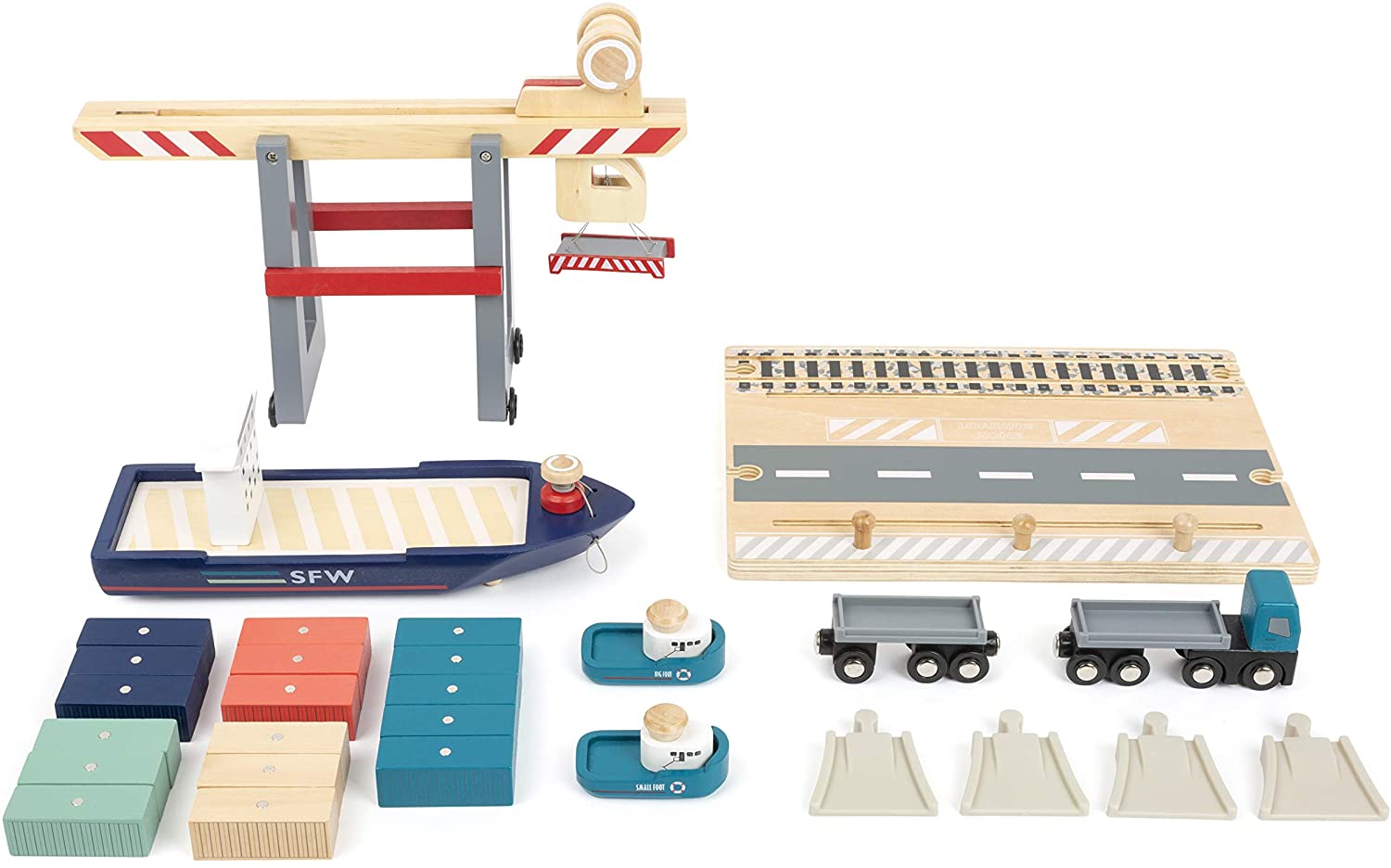 Small Foot 11378 Wooden Terminal, with Movable Container Bridge, and Accessories, for Ages 3+ Years Toys, Multicolored - Image 2