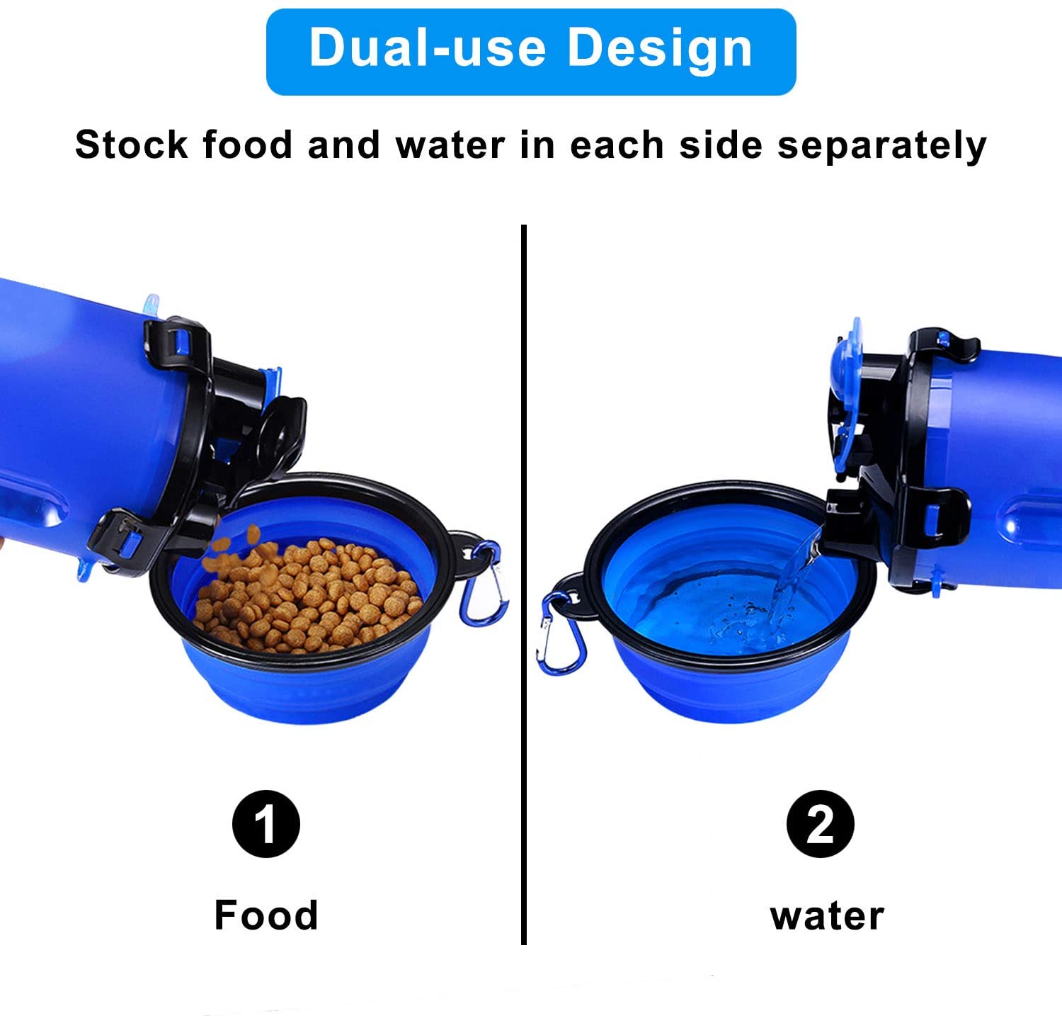 MATT SAGA Dog Water Bottle with 2 Foldable Bowls Portable 2 in 1 Water Bottle and Food for Dogs Cats Pets Travel Bottle for Walking Exercise - Image 2
