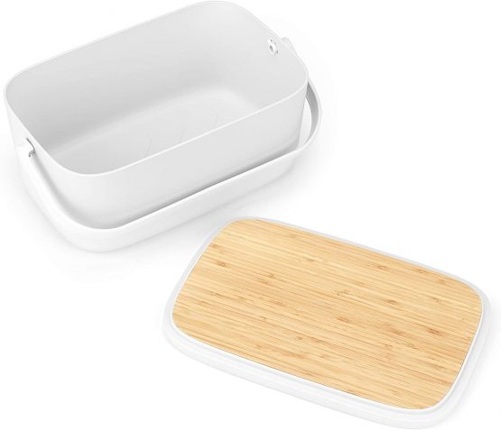 Brabantia 128288 Large Bread Bin with Wooden Serving Board and Handle - Light Grey - Image 3