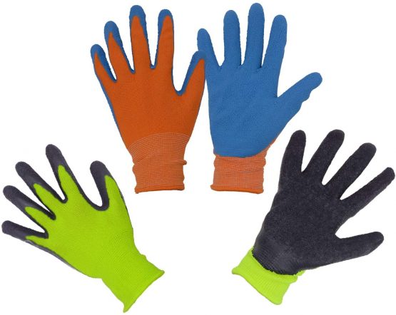 2 Pairs Kids Garden Gloves for Age 2-3, Age 4-5, Age 6-13, Foam Rubber Coated Gardening and Work Gloves for Girls Boys（3XS,Age 4-5）