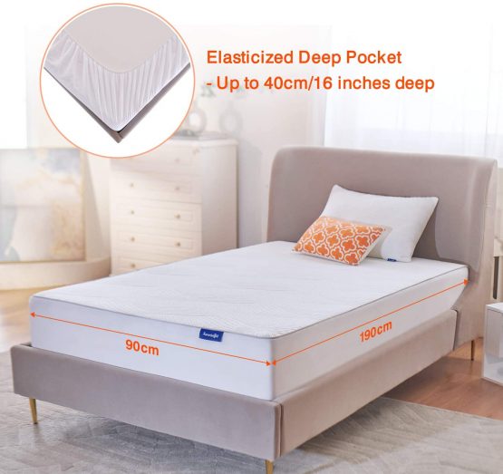 Sweetnight Single Mattress Protector- 100 Percent Waterproof Mattress Protector Single Bed, Quilted Bamboo Mattress Protector Fitted Extra Deep 40 cm Breathable Mattress Cover 90 x 190 cm - Image 4