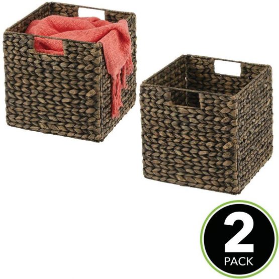 mDesign Set of 2 Storage Basket - Foldable Water Hyacinth Storage Box - Basket Storage Unit Ideal for Storing Clothes, Toys or Magazines - with Wickerwork Pattern - Natural - Image 2