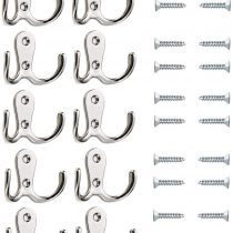 Beilala 10 Pack Coat Hooks Door Wall, Double Robe Hooks Chrome Metal Clothes Hangers for Bedroom Bathroom Kitchen Office Closets (Silver)