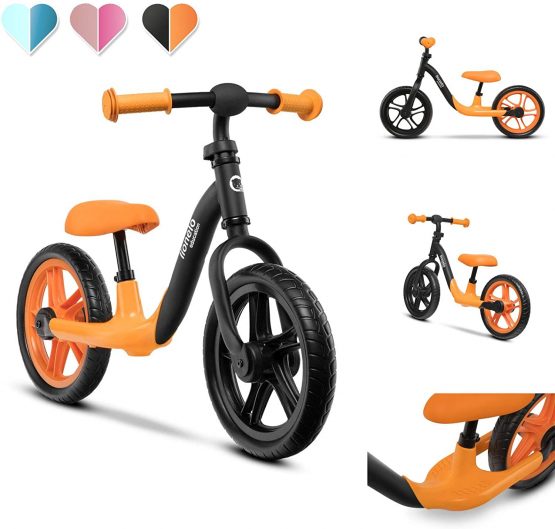Lionelo Loe Orange Alex Children's Balance Bike up to 30 kg Saddle and Handlebar Adjustable 12 Inch EVA Foam Wheels Robust Construction Steering Angle Limiter EN 71, Small