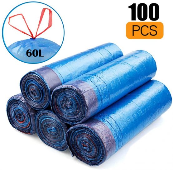 ASelected 50-60 Litres Rubbish Bin Bags 100 Pieces Drawstring Tall Kitchen Pedal Bin Liners - Large Strong Unscented Garbage Trash Plastic Bags (71cm x 64cm)
