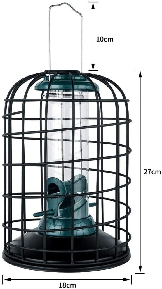 iBorn Squirrel Proof Bird Feeder with Squirrel, Pestoff Hanging Wild Bird Seed Feeder for Mix Seed Blends, Sunflower Heart, Birdbath, Heavy Duty All Metal Anti-UV Finishing, Green 8 Inch - Image 2