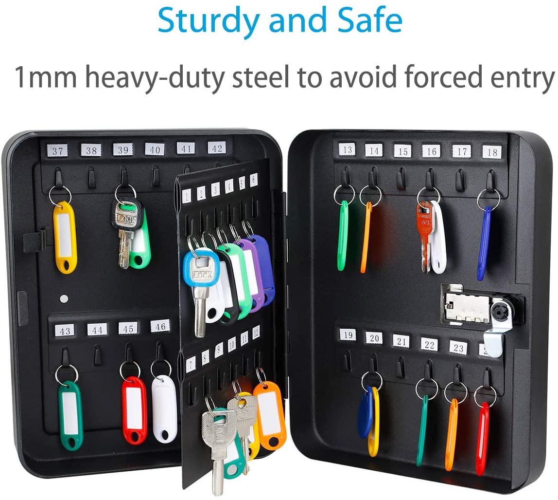 Uniclife 48 Position Key Cabinet with Combination Lock Resettable Black Digital Security Storage Box Steel Key Organizer with Colorful Key Tag Labels Stickers and Hooks - Image 4