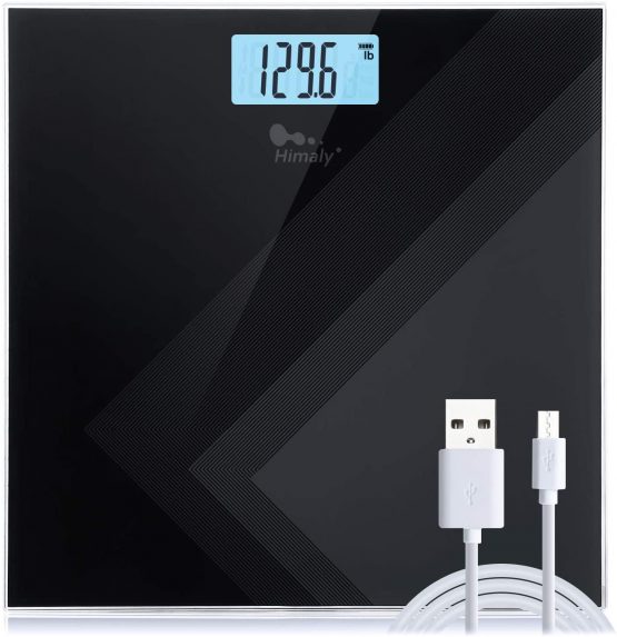 Himaly Digital Body Weight Bathroom Scales High Precision Weighing Scale USB Rechargeable, 180kg / 400lb / 28stone, Backlight Display, Slim Design - Elegant Black+Grey