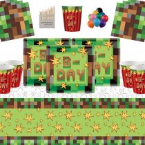TNT Party Supplies 16 Guests Pack-TNT Square Plates Paper Cups Napkins Table Cover With Free Balloons & Assorted Colour Pencils