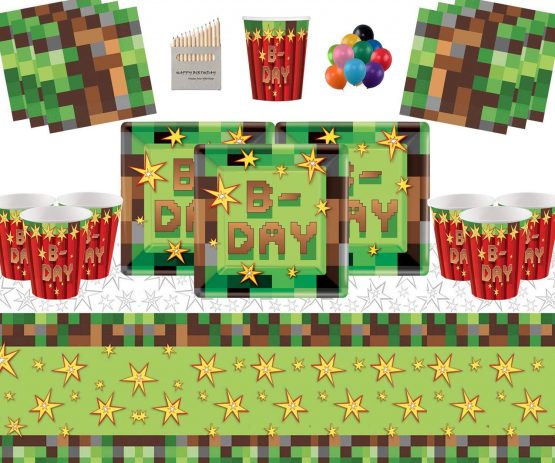 TNT Party Supplies 16 Guests Pack-TNT Square Plates Paper Cups Napkins Table Cover With Free Balloons & Assorted Colour Pencils