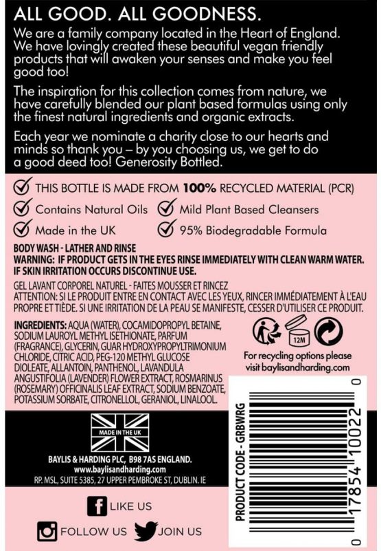 Baylis & Harding Goodness Rose and Geranium, 500 ml Body Wash, Pack of 3 - Image 2