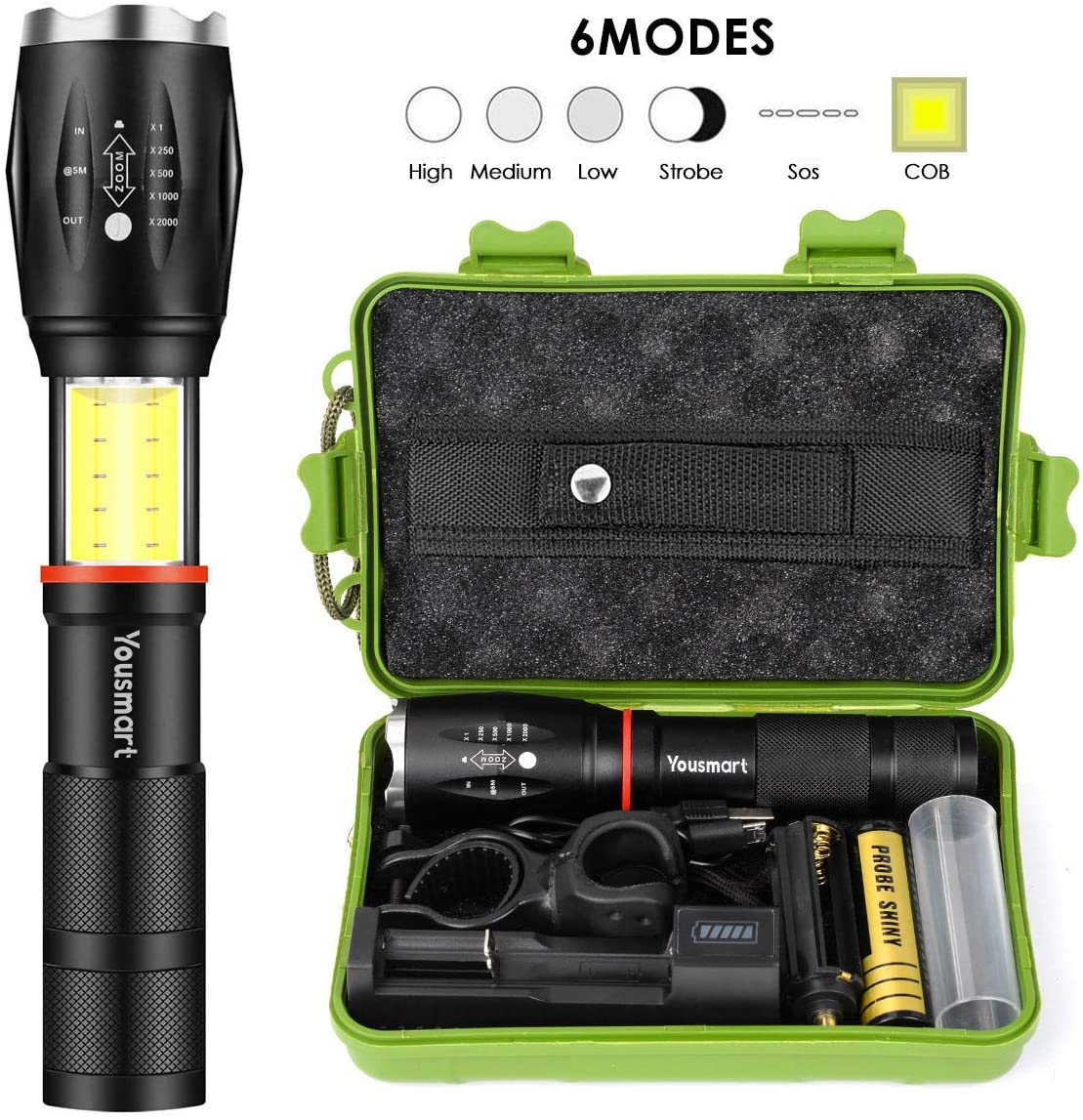 YOUSMART LED Torch, L2 Tactical Flashlight Adjustable Focus Handheld 6 ...