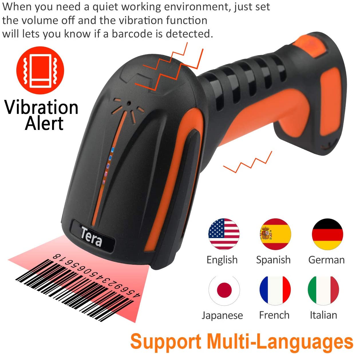 Tera Pro 1D 2D QR Wireless Industrial Barcode Scanner Bluetooth 1D 2D QR Code Reader 2200 mAh Built-in Battery Extreme Drop Resistance Heavy Duty 8100 - Image 4