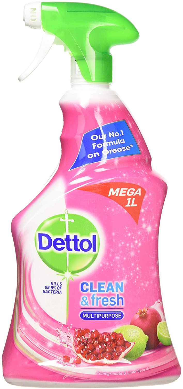 Dettol Power and Fresh Pomegranate and Lime Multi Purpose Spray 1000ml x3, Pomegranate & Lime Splash, 1 l (Pack of 3)