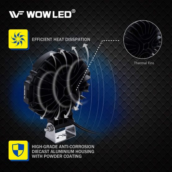 WOWLED 2 Pcs 51W 7inch LED Driving Light Spot Beam Work Lamp Offroad SUV 4WD 4X4 Truck Boat - Image 3