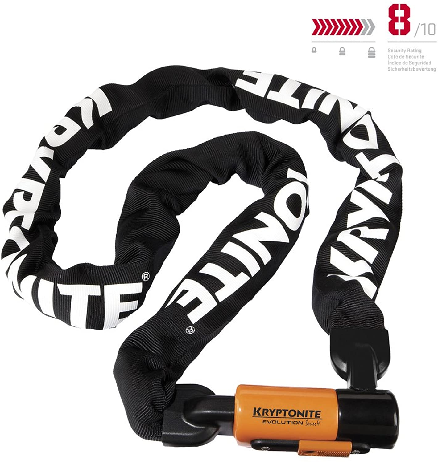 Kryptonite Evolution 1016 Mini 10mm Chain Bicycle Lock, Black and Orange, 5.25"