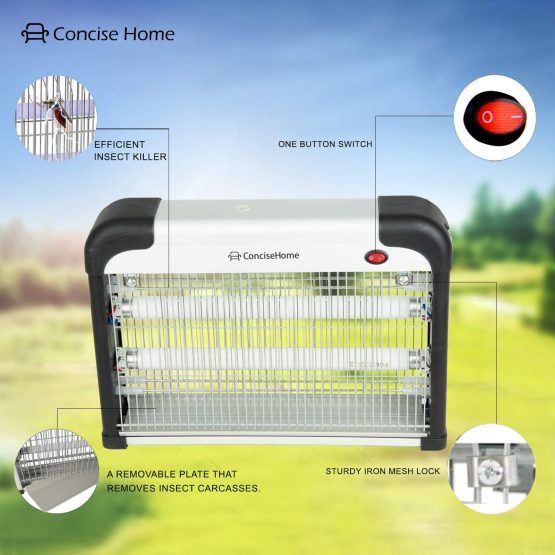 Concise Home and Insect Killer XHY-20B Light UV Attract to Zap Flying Insects Silver, Covers 50m2 with 20w (2x10w), 2x10w Gift Tubes - Image 3