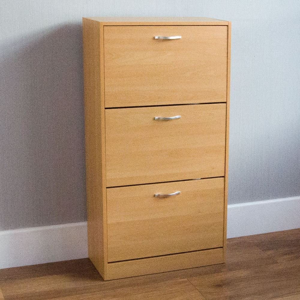 Vida Designs Shoe Cabinet, Wooden Shoe Storage Unit with 3 Pull-Down Drawers